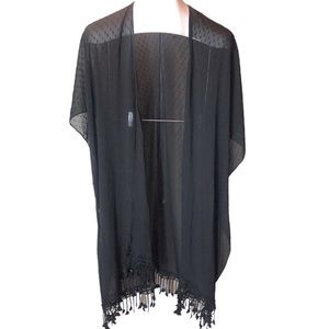 Unbranded swim cover up black sheer open front fringe bottom sz L-XL